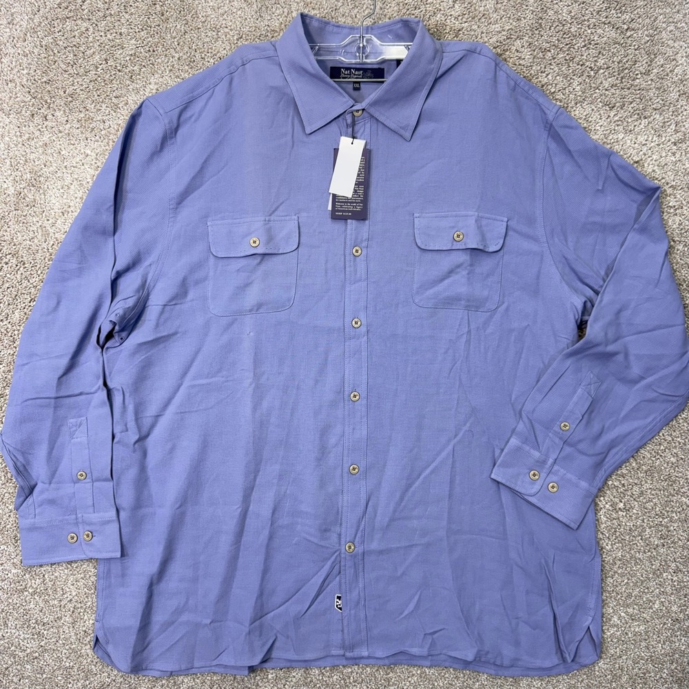 Nat Nast Button Down Mens XXL C207A Winter Sky Blue Silk Cotton Textured NEW